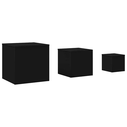 Side Table | Set of 3 | Black | Engineered wood | Small to Large
