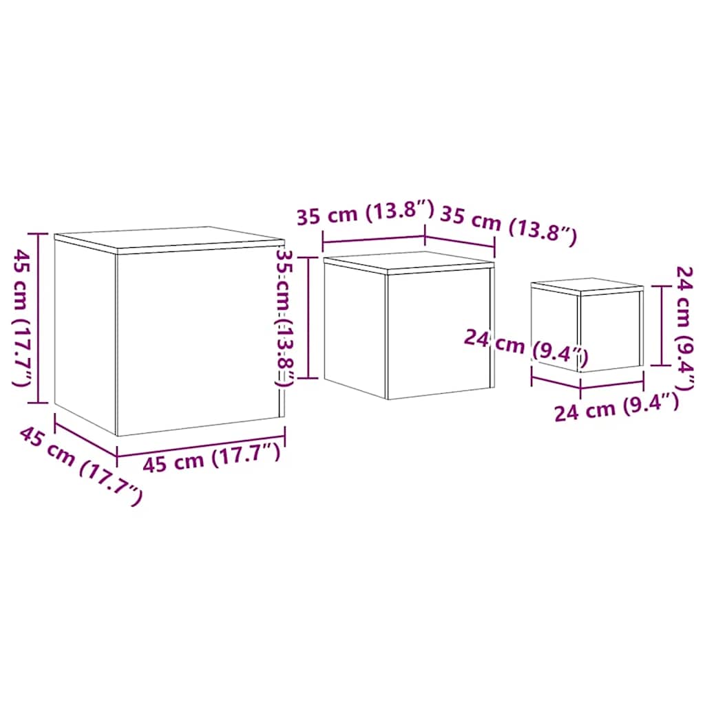 Side Tables 3 pcs Black Engineered Wood