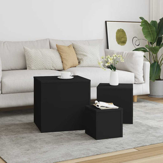 Side Table | Set of 3 | Black | Engineered wood | Small to Large