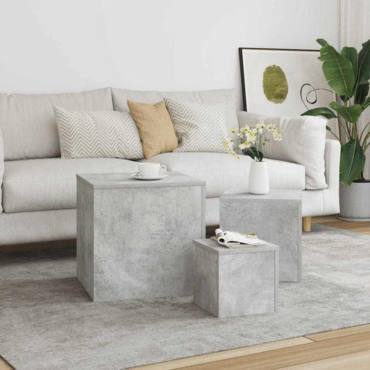 Side Table | Set of 3 | Concrete Grey | Engineered Wood | Small