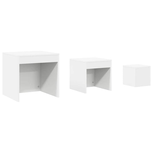 Nesting Table | Set of 3 | White | Engineered wood | Small | Stackable