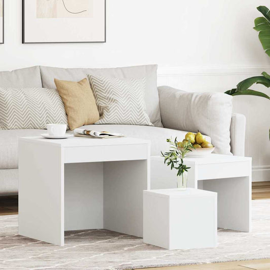 Nesting Table | Set of 3 | White | Engineered wood | Small | Stackable