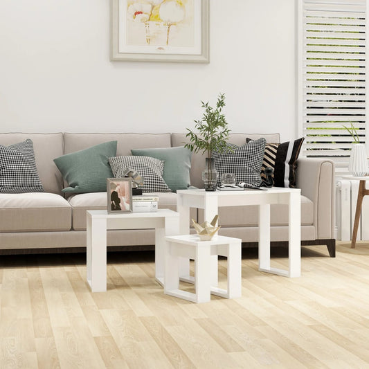Nesting Table | Set of 3 | White | Engineered wood | Small | Stackable