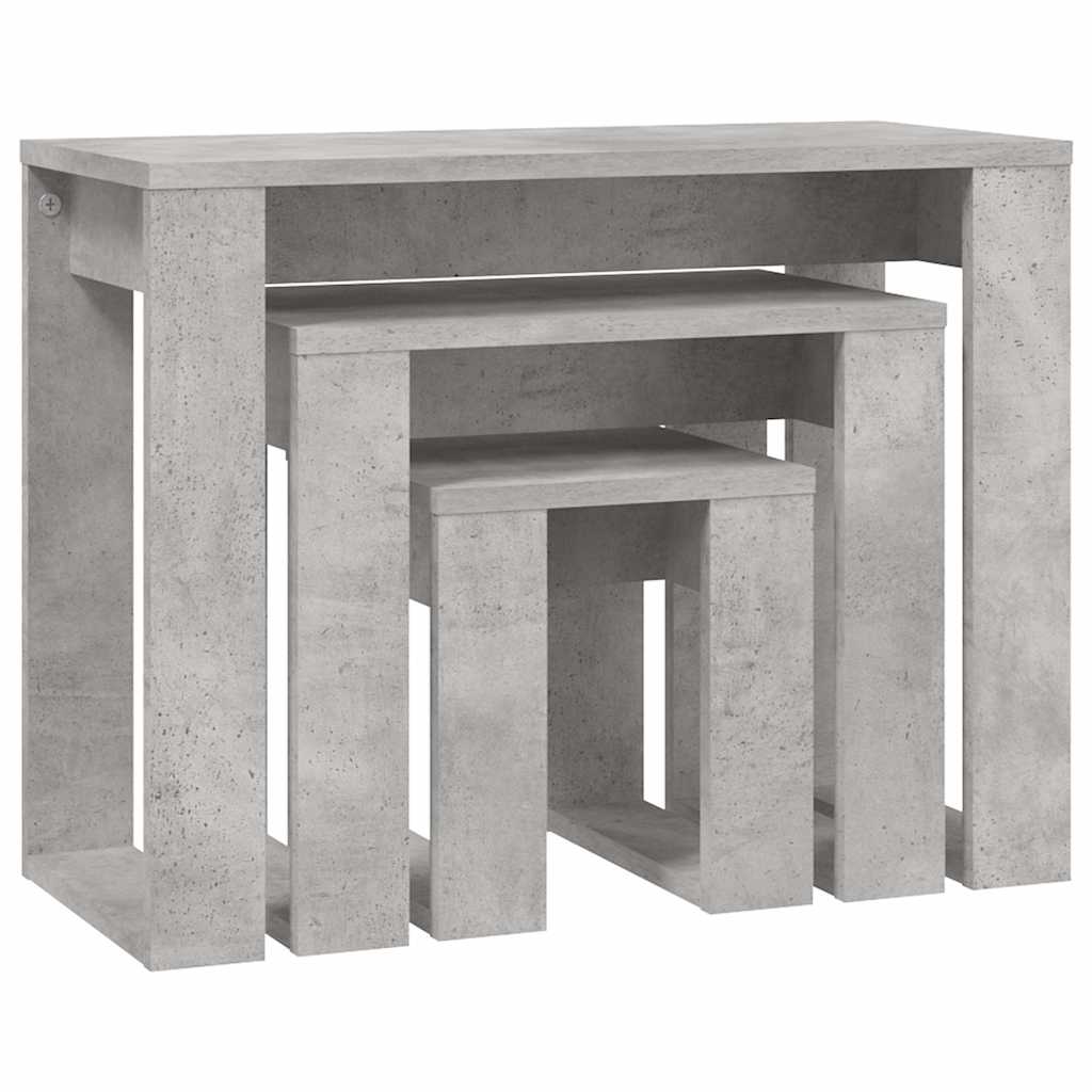 808607 vidaXL Nesting Tables 3 pcs Concrete Grey Engineered Wood