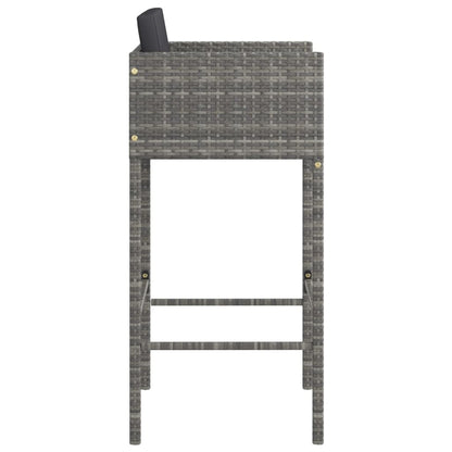 Bar Stools 4 pcs with Cushions Gray Poly Rattan