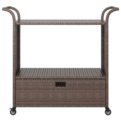 Bar Cart with Drawer Brown 39.4"x17.7"x38.2" Poly Rattan