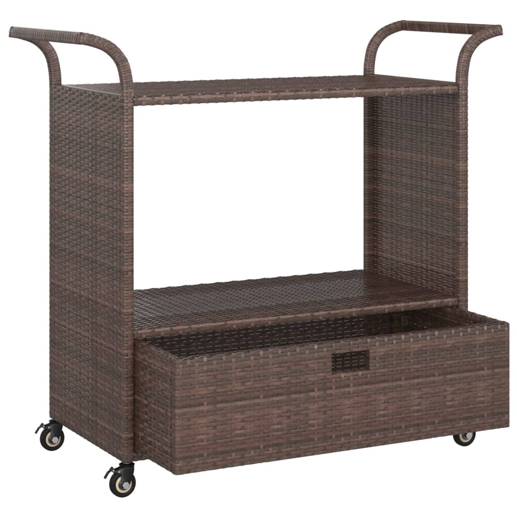 Bar Cart with Drawer Brown 39.4"x17.7"x38.2" Poly Rattan