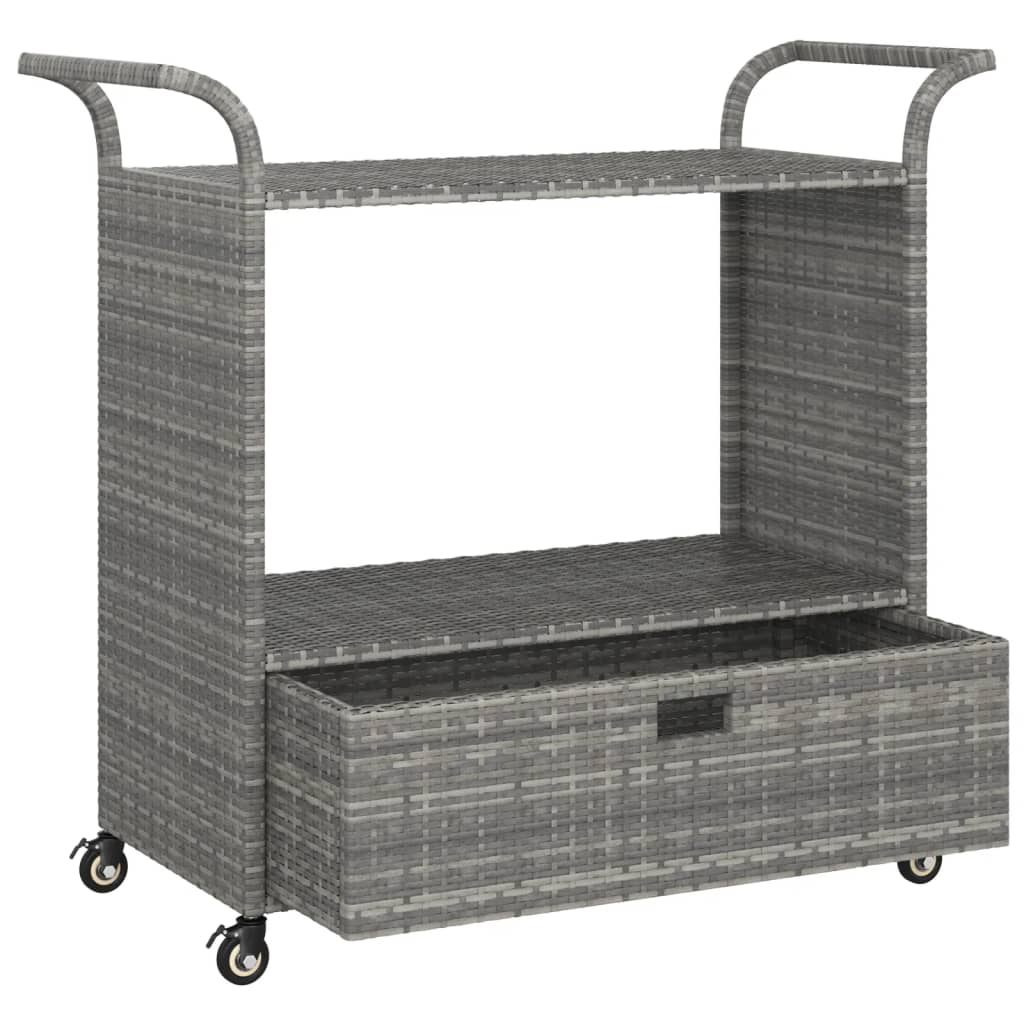 Bar Cart with Drawer Gray 39.4"x17.7"x38.2" Poly Rattan