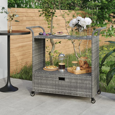 Bar Cart with Drawer Grey 100x45x97 cm Poly Rattan