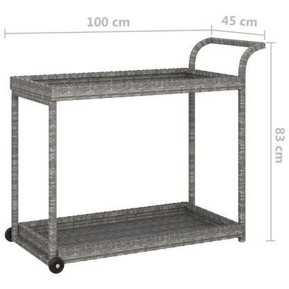 Bar Cart Gray 39.4"x17.7"x32.7" Poly Rattan