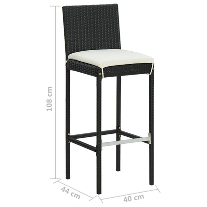 Bar Stool | Set of 2 | Black | Poly Rattan | Counter Height | Durable