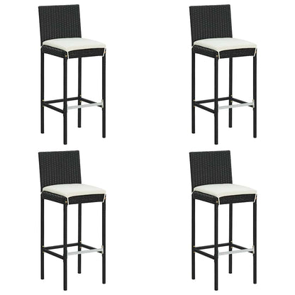 Bar Stool | Set of 4 | Black and cream | Poly rattan | Counter Height
