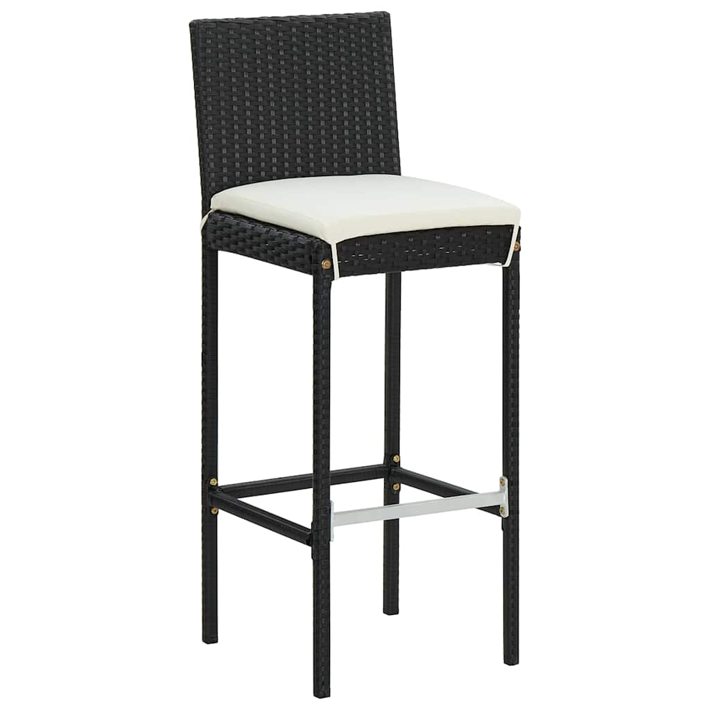 Bar Stool | Set of 4 | Black and cream | Poly rattan | Counter Height