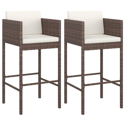 Bar Stool | Set of 2 | Brown | Poly rattan, powder-coated steel