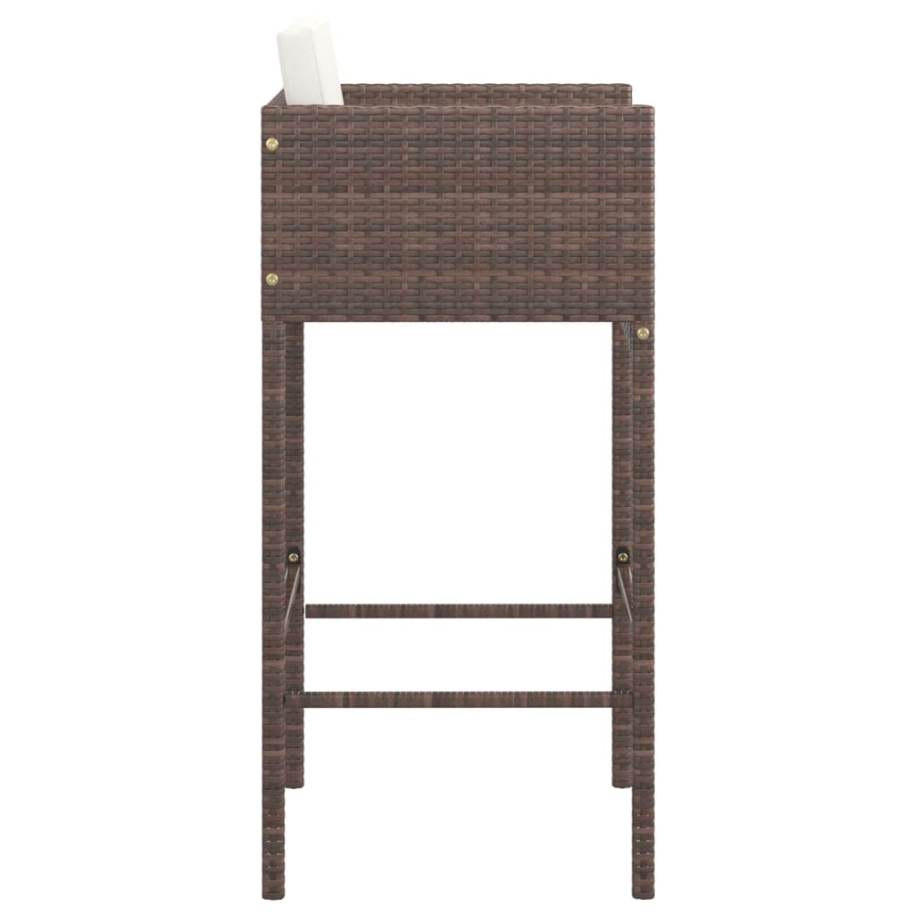 Bar Stool | Set of 2 | Brown | Poly rattan, powder-coated steel