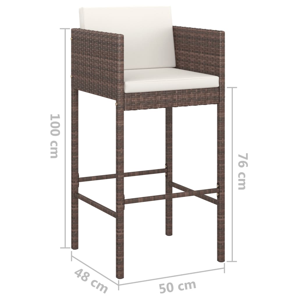 Bar Stool | Set of 2 | Brown | Poly rattan, powder-coated steel