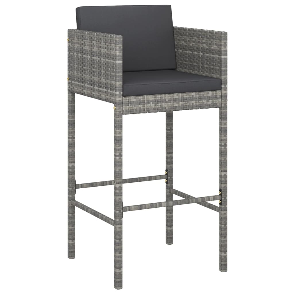 Bar Stools with Cushions 2 pcs Grey Poly Rattan