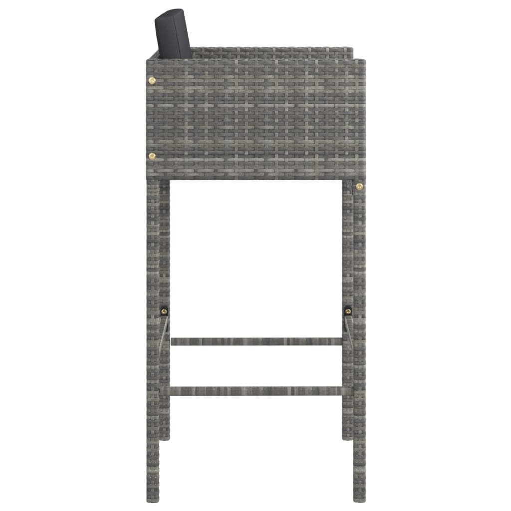 Bar Stools with Cushions 2 pcs Grey Poly Rattan