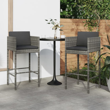 Bar Stools with Cushions 2 pcs Grey Poly Rattan