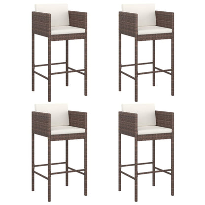 Bar Stool | Set of 4 | Brown | Poly Rattan | Counter Height | Lightweight