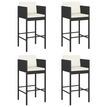 Bar Stool | Set of 4 | Black | Poly Rattan, Powder-Coated Steel