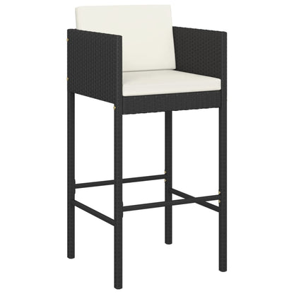 Bar Stool | Set of 4 | Black | Poly Rattan, Powder-Coated Steel
