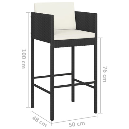 Bar Stool | Set of 4 | Black | Poly Rattan, Powder-Coated Steel