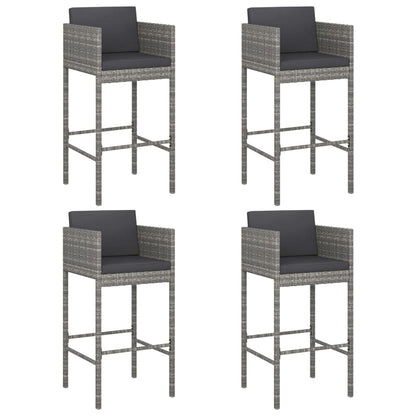 Bar Stools 4 pcs with Cushions Grey Poly Rattan