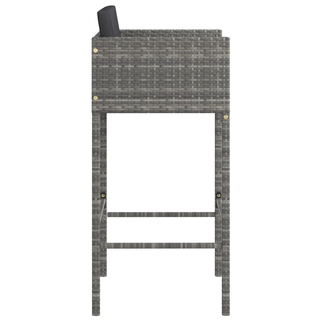 Bar Stools 4 pcs with Cushions Grey Poly Rattan