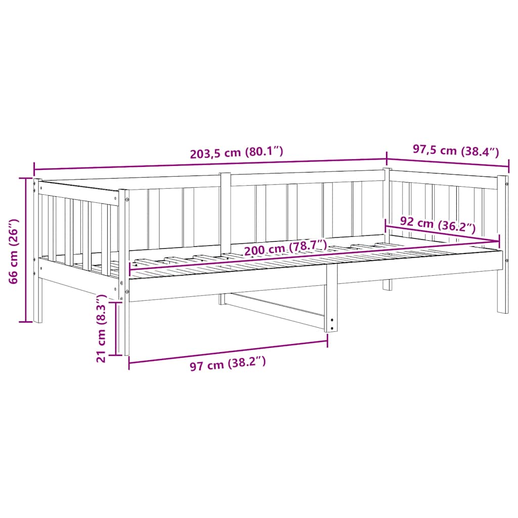 Day Bed | White | Solid pinewood | 90x200 cm