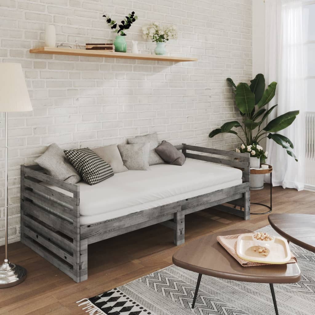 Pull-out Day Bed without Mattress Grey 2x(90x200)cm