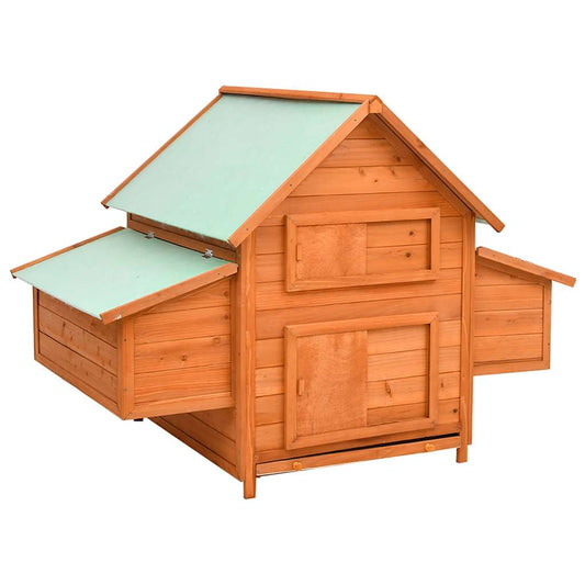 Chicken Coop | Brown with Green Roof | Solid Firwood with MDF Roof
