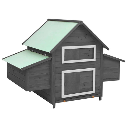 Chicken Coop | Grey and White | Solid Firwood | 150x96x110 cm | Durable