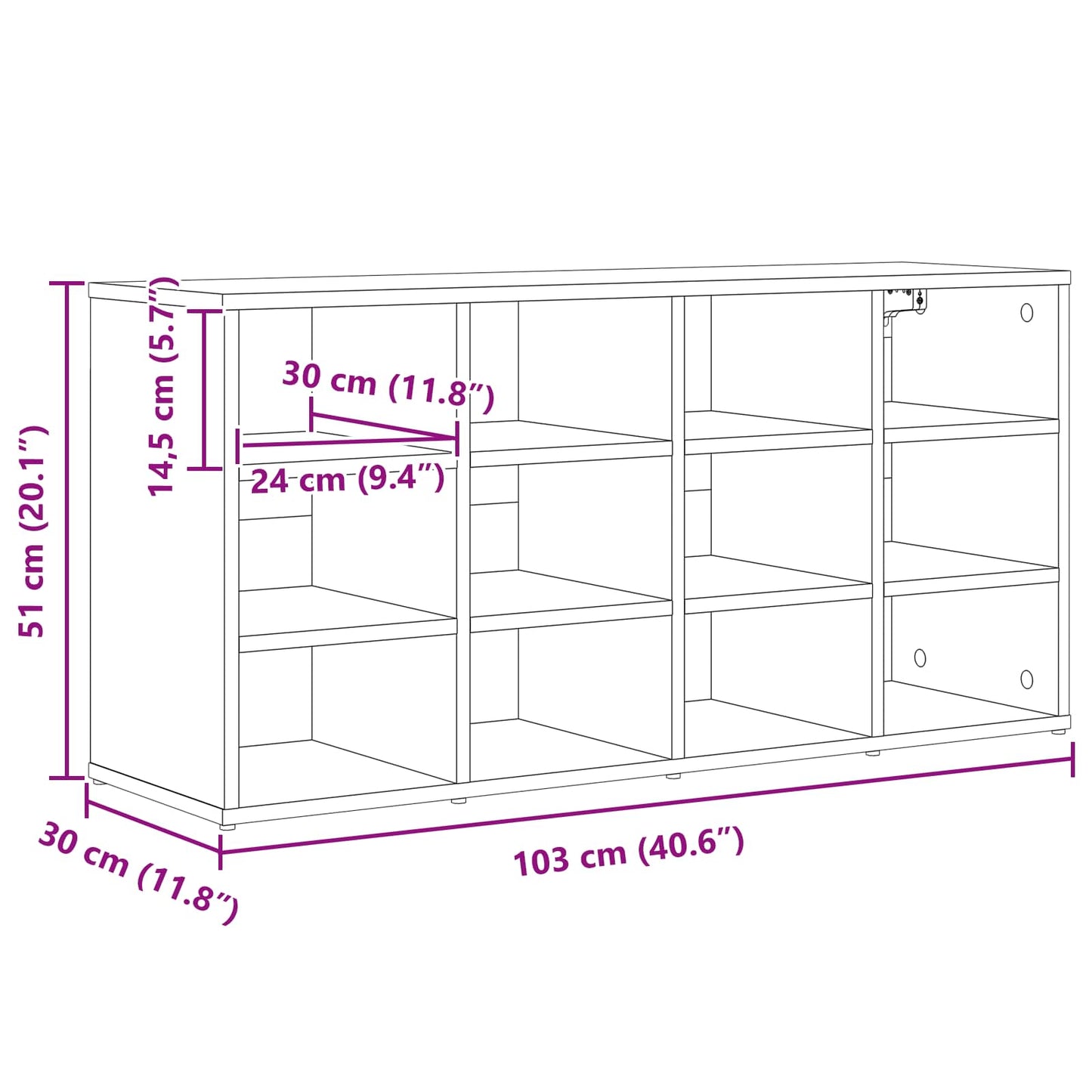 Shoe Cabinet with Shelf White 103 x 30 x 51 cm Engineered Wood
