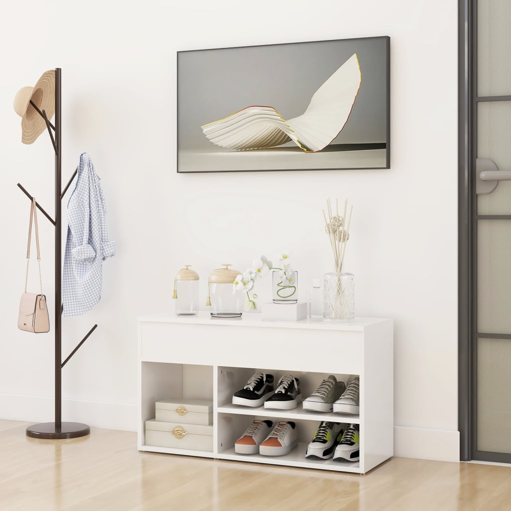 808753 vidaXL Shoe Bench High Gloss White 80x30x45 cm Engineered Wood