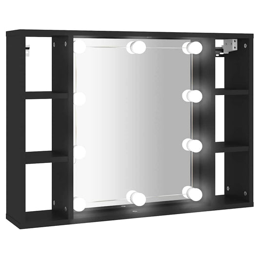 Mirror Cabinet with LED Black 76x15x55 cm