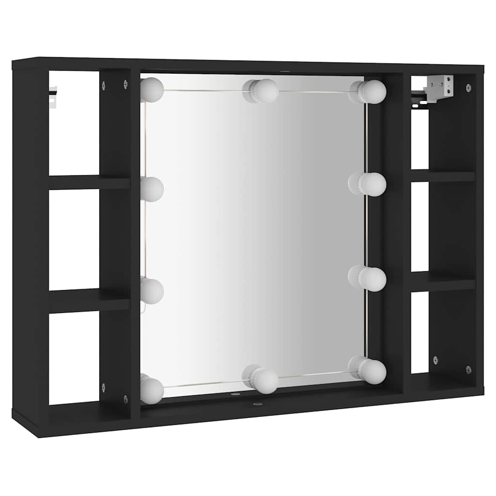 Mirror Cabinet with LED Black 76x15x55 cm