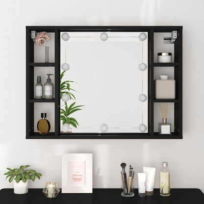Mirror Cabinet with LED Black 76x15x55 cm