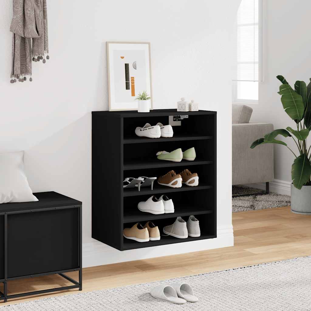 808937 vidaXL Shoe Cabinet Black 60x35x70 cm Engineered Wood