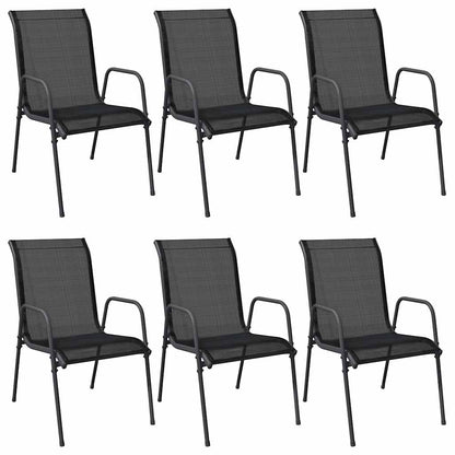 Garden Chair | Set of 6 | Black and anthracite | Steel, Textilene | Large
