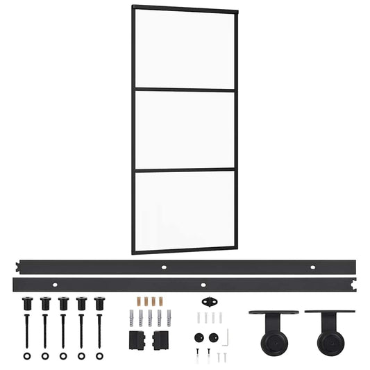 Sliding Door with Hardware Set ESG Glass&Aluminium 90x205 cm