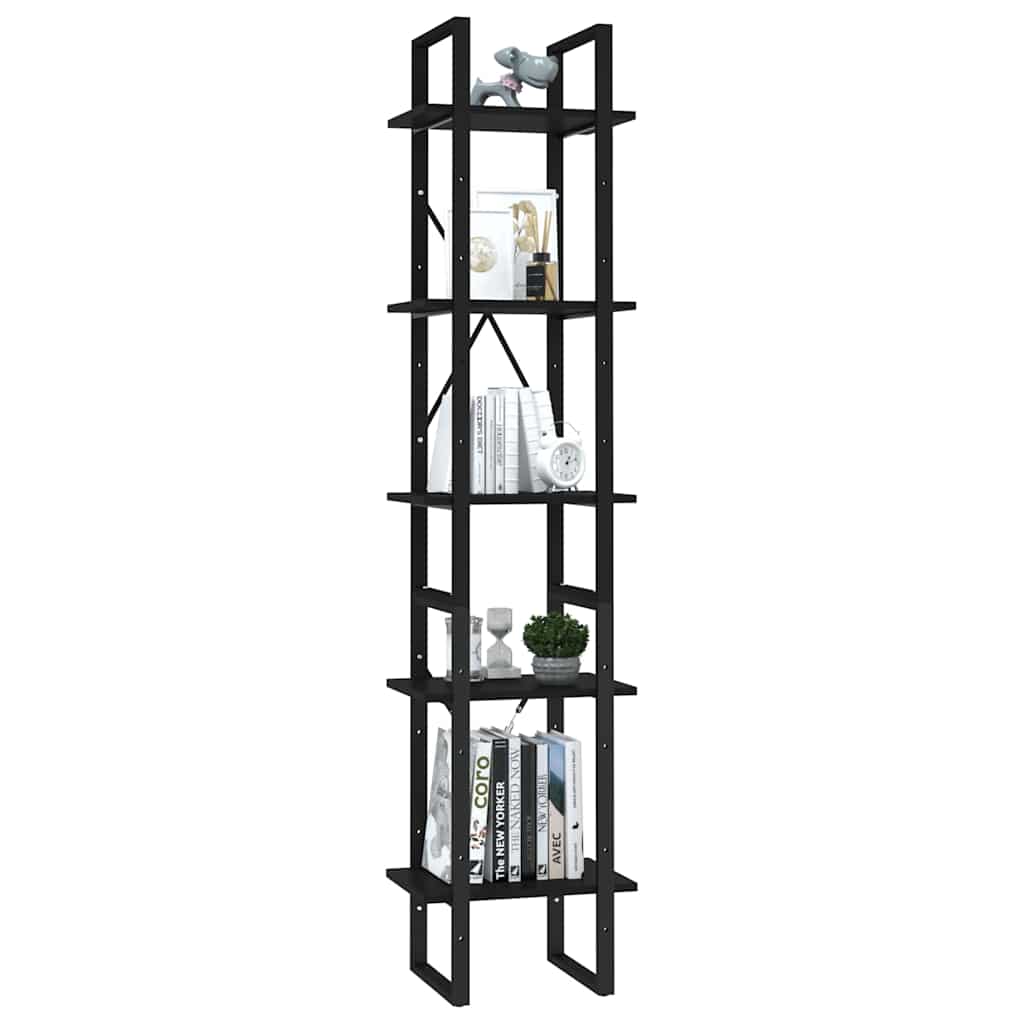5-Tier Book Cabinet Black 15.7"x11.8"x68.9" Engineered Wood