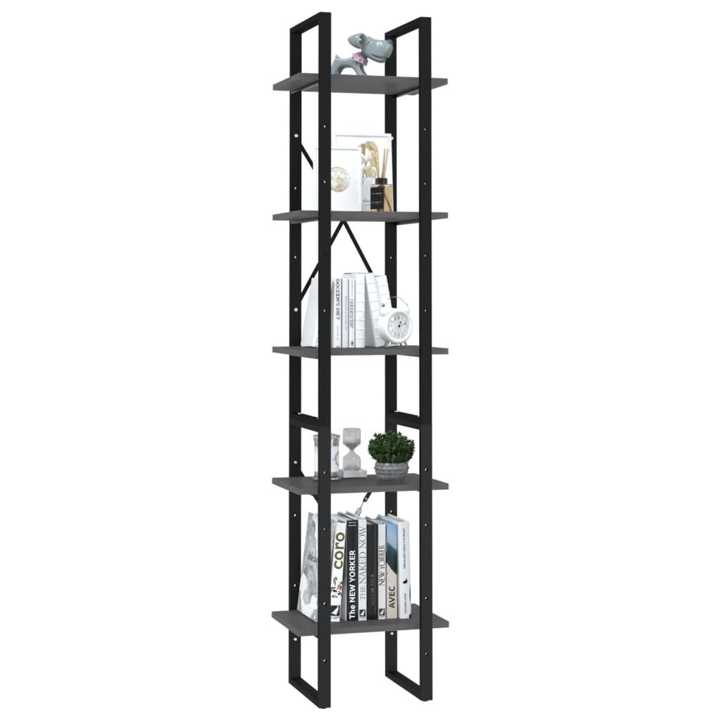5-Tier Book Cabinet Grey 40x30x175 cm Engineered Wood