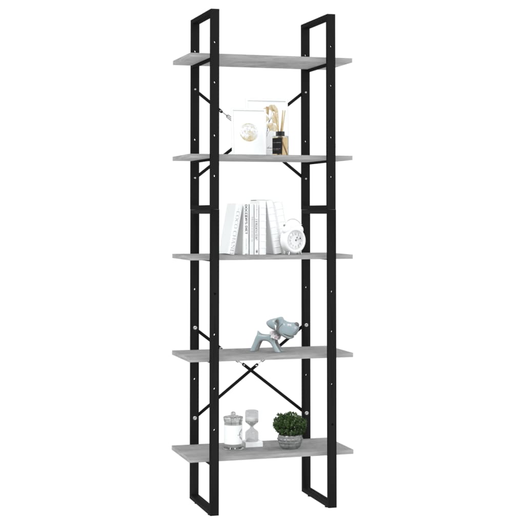5-Tier Book Cabinet Concrete Grey 60x30x175 cm Engineered Wood