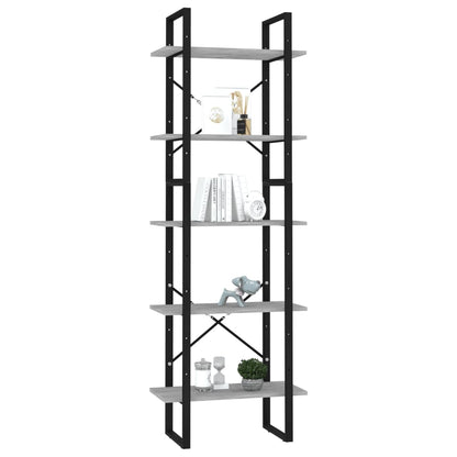 5-Tier Book Cabinet Concrete Grey 60x30x175 cm Engineered Wood