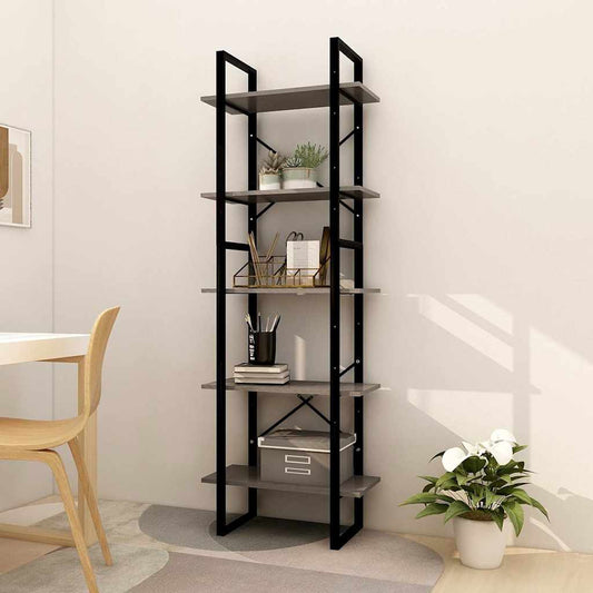 Book Cabinet | Grey | Pinewood, Metal | Large | Height-Adjustable Shelves