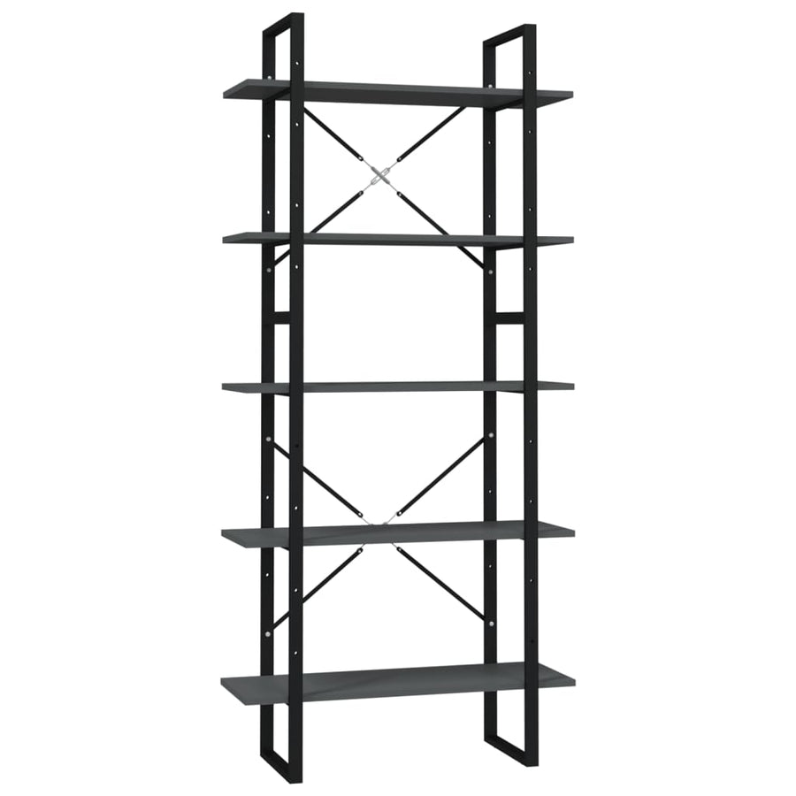 5-Tier Book Cabinet Grey 80x30x175 cm Engineered Wood