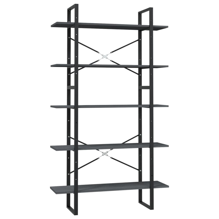 5-Tier Book Cabinet Grey 100x30x175 cm Pinewood