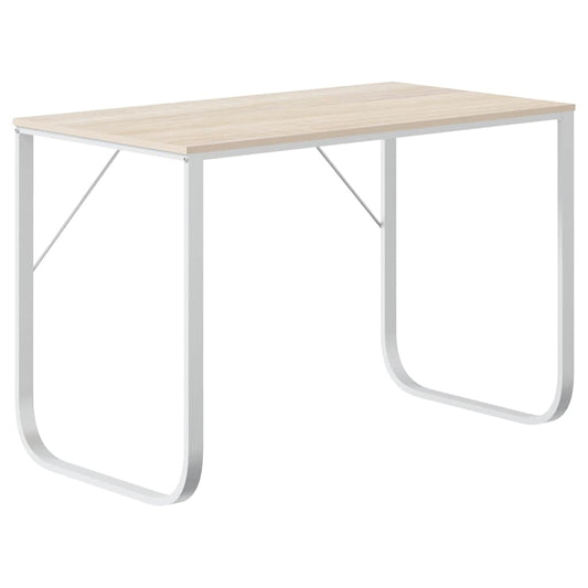Computer Desk | White and Oak | Engineered Wood, Powder-Coated Metal