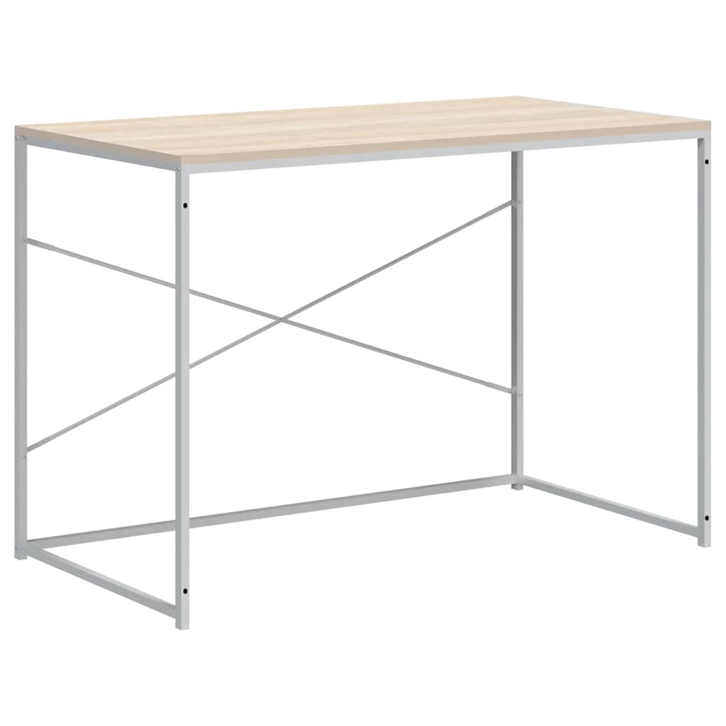 Computer Desk White and Oak 110x60x70 cm Engineered Wood